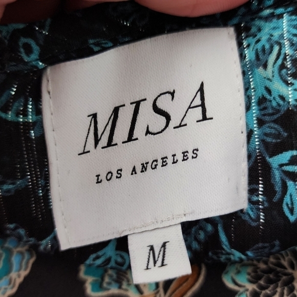 Misa Los Angeles Talia Dress Black Teal Floral Women's Medium M Flutter Sleeves - Picture 13 of 15